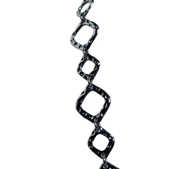 Bijoux Terner Silver Tone Hammered Square Link Necklace And Earrings (5810) - Picture 2 of 7